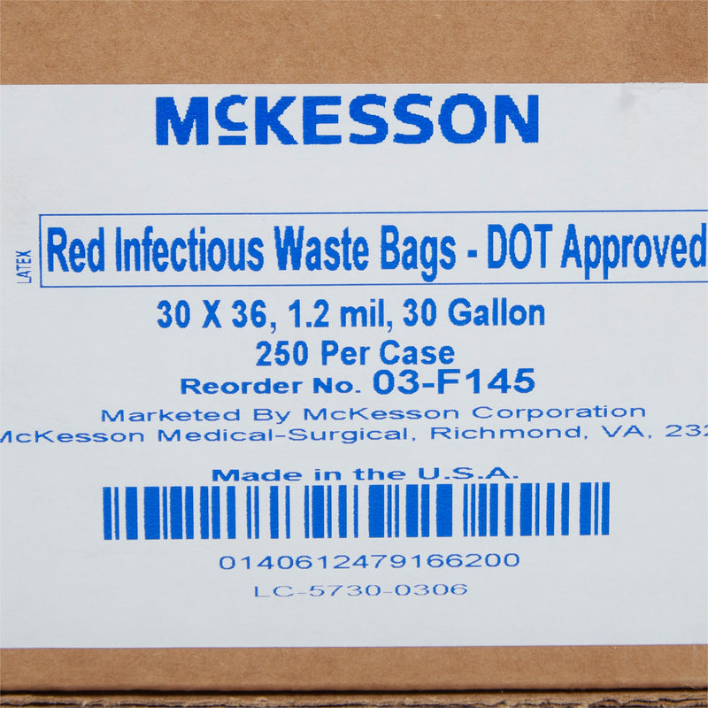 McKesson Biohazard Waste Bag Biohazard Symbol / Infectious Waste 30 gal. Red 30 X 36 Inch (551254_CS) 1/CS