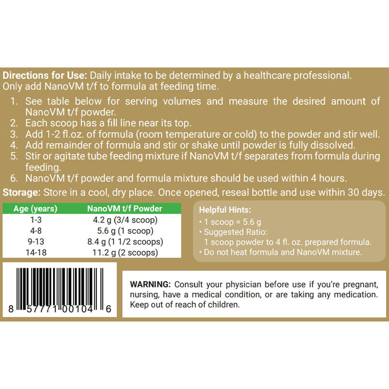 NanoVM® tf Pediatric Tube Feeding Formula Unflavored 275 Gram Jar Powder Vitamins / Minerals Food Allergies (971477_EA) 1/EA