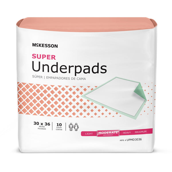 McKesson Super Disposable Underpad 30 X 36 Inch Fluff / Polymer Moderate Absorbency (724050_BG) 10/BG