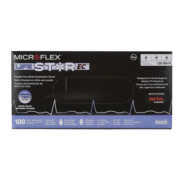 LifeStar™ EC Exam Glove Medium NonSterile Nitrile Extended Cuff Length Textured Fingertips White / Blue Fentanyl Tested (1086857_CS) 1000/CS