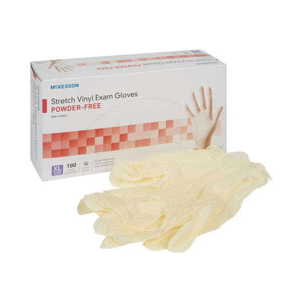 McKesson Exam Glove X-Large NonSterile Stretch Vinyl Standard Cuff Length Smooth Ivory Not Rated (409745_BX) 100/BX