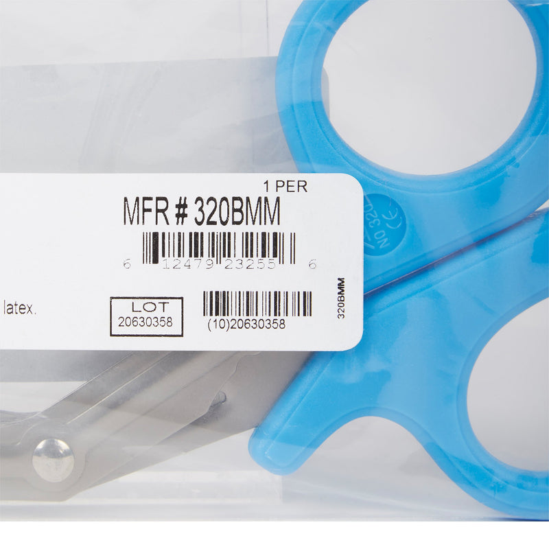 McKesson Medicut™ Trauma Shears 7-1/4 Inch Length Medical Grade Stainless Steel Blue Finger Ring Handle Angled Blunt Tip / Blunt Tip (1078271_EA) 1/EA