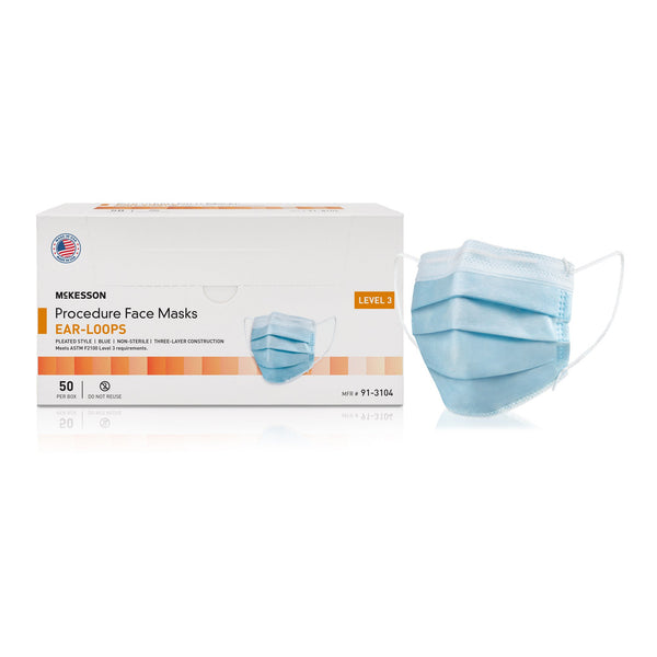 McKesson Procedure Mask ASTM Level 3 Earloops One Size Fits Most (1221960_BX) 50/BX