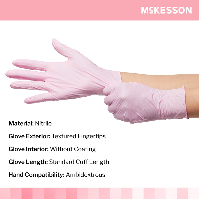 McKesson Pink Nitrile® Exam Glove Small NonSterile Nitrile Standard Cuff Length Textured Fingertips Pink Not Rated (1065401_BX) 250/BX