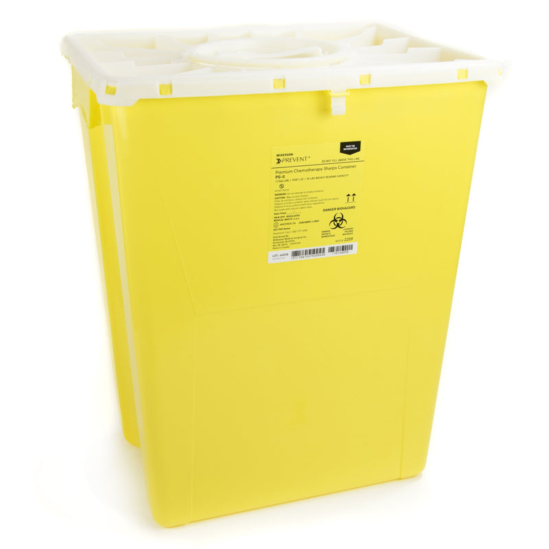 McKesson Prevent® Chemotherapy Waste Container Yellow Base 20-4/5 H X 17-3/10 W X 13 L Inch Vertical Entry 12 Gallon (869602_EA) 1/EA