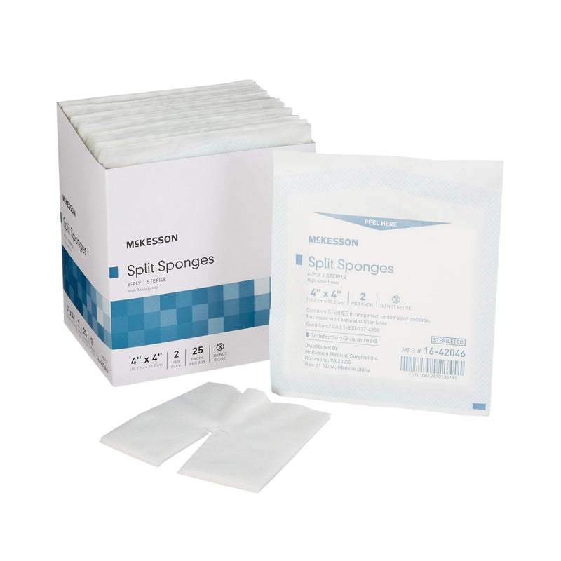 McKesson Drain Sponge 4 X 4 Inch 6-Ply Sterile High Absorbency 2 per Pack (482415_BX) 25/BX