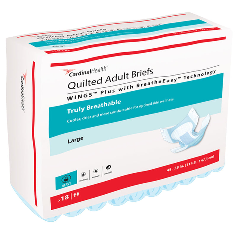 Wings™ Quilted Plus with BreatheEasy™ Technology Unisex Adult Incontinence Brief Large Disposable Heavy Absorbency (1176299_CS) 72/CS
