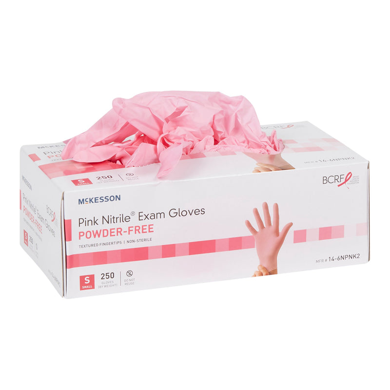 McKesson Pink Nitrile® Exam Glove Small NonSterile Nitrile Standard Cuff Length Textured Fingertips Pink Not Rated (1065401_BX) 250/BX