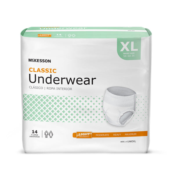 McKesson Classic Unisex Adult Absorbent Underwear Pull On with Tear Away Seams X-Large Disposable Light Absorbency (884178_CS) 4/CS