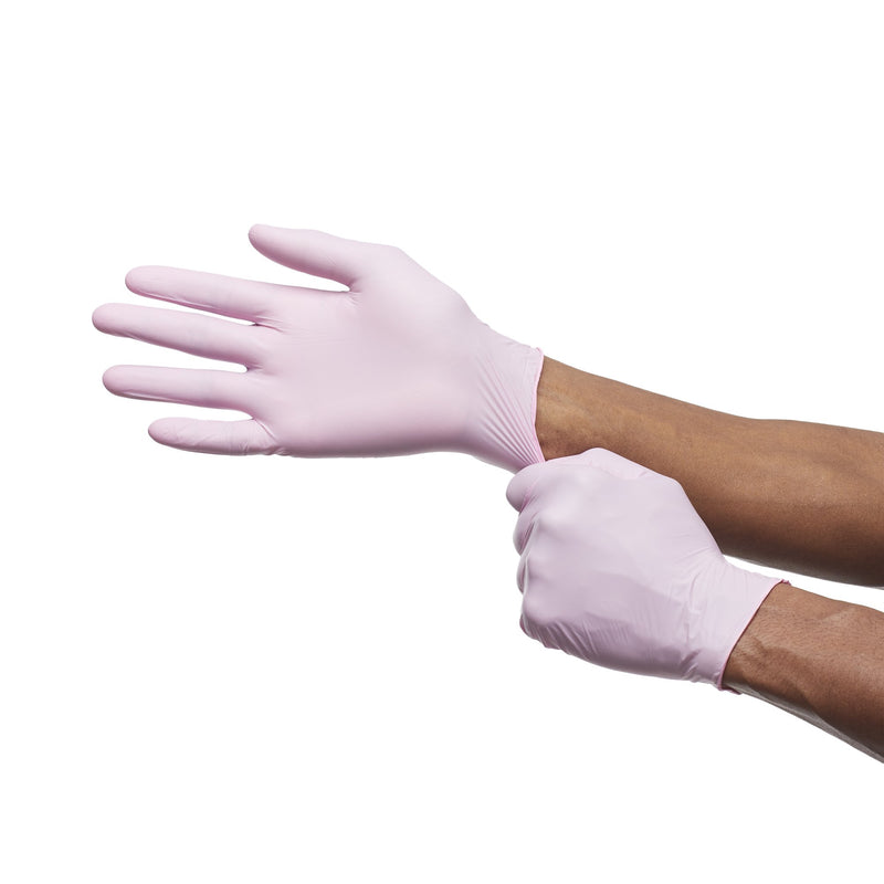 McKesson Pink Nitrile® Exam Glove Small NonSterile Nitrile Standard Cuff Length Textured Fingertips Pink Not Rated (1065401_BX) 250/BX