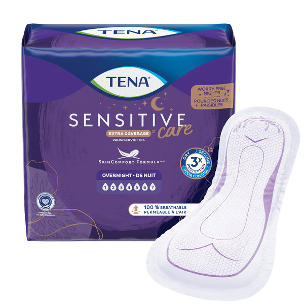TENA® Sensitive Care Extra Coverage Bladder Control Pad 16 Inch Length Heavy Absorbency Super Absorbent Core One Size Fits Most (1009261_CS) 84/CS