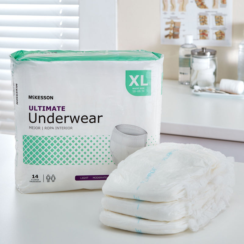 McKesson Unisex Adult Absorbent Underwear Pull On with Tear Away Seams X-Large Disposable Heavy Absorbency (1123837_CS) 56/CS