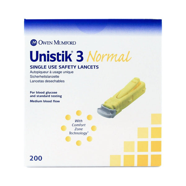 Unistik 3 Safety Lancet 23 Gauge Retractable Push Button Activation Finger (475826_BX) 200/BX