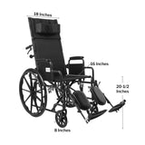 McKesson Reclining Wheelchair Desk Length Arm Swing-Away Elevating Legrest Black Upholstery 18 Inch Seat Width Adult 300 lbs. Weight Capacity (1065290_EA) 1/EA
