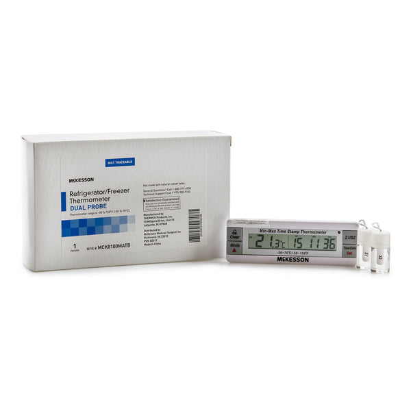 McKesson Digital Refrigerator / Freezer Thermometer with Alarm Fahrenheit / Celsius -58° to +158°F (-50° to +70°C) Desk / Wall / Door Mount Battery Operated (1074439_EA) 1/EA