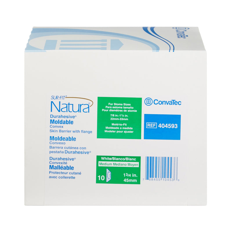 Sur-Fit Natura® Durahesive® Ostomy Barrier Moldable, Extended Wear Acrylic Tape 45 mm Flange Sur-Fit Natura® System Hydrocolloid 7/8 to 1-1/4 Inch Opening 4-1/2 X 4-1/2 Inch (461894_BX) 10/BX