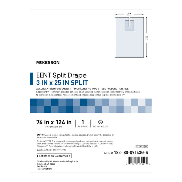 McKesson EENT Drape EENT Split Drape 76 W X 124 L Inch Sterile (1101300_PK) 1/PK