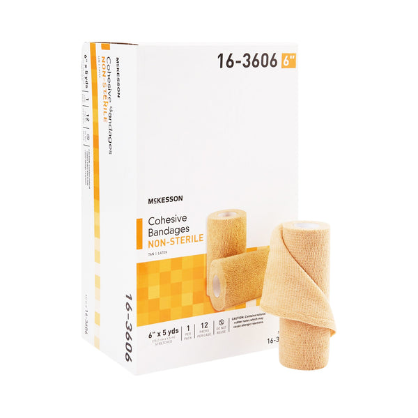 McKesson Cohesive Bandage 6 Inch X 5 Yard Self-adherent Closure Tan NonSterile Standard Compression (464155_CS) 12/CS