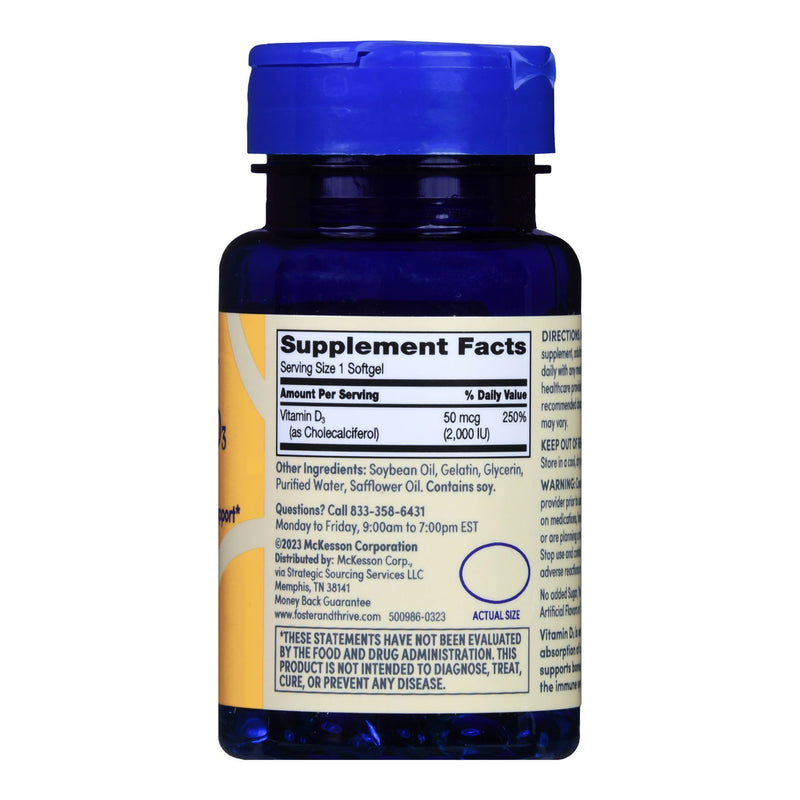 Foster & Thrive™ Vitamin Supplement Vitamin D3 2,000 IU Strength Softgel 100 per Bottle (1244150_BT) 1/BT