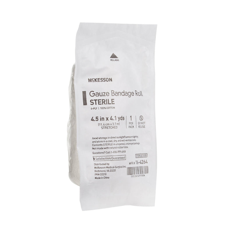 McKesson Fluff Bandage Roll 4-1/2 Inch X 4-1/10 Yard 6-Ply Sterile 1 per Pack (446051_CS) 100/CS