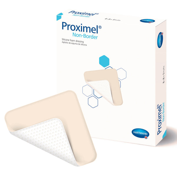 Proximel® Non-Border Foam Dressing 8 X 8 Inch Without Border Waterproof Backing Silicone Face Square Sterile (1242739_BX) 5/BX