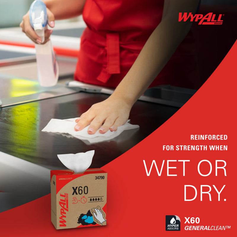 WypAll® General Clean X60 Task Wipe 1180 Sheets Pop-Up™ Box 9.1 X 165.8 Inch NonSterile Limited Reuse (1252415_CS) 1180/CS