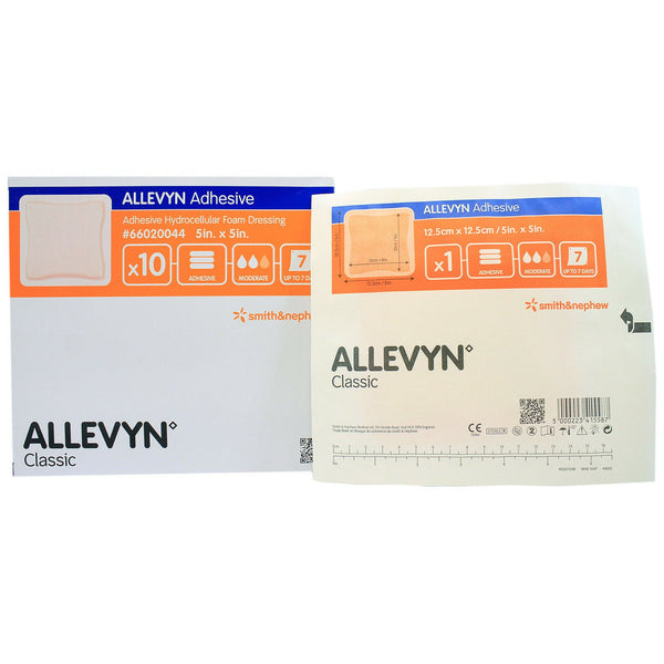 Allevyn Adhesive Foam Dressing 5 X 5 Inch With Border Film Backing Adhesive Square Sterile (278017_BX) 10/BX