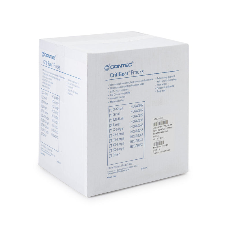 Contec® CritiGear™ Cleanroom Lab Coat White Large Knee Length Microporous Fabric Disposable (1128928_CS) 30/CS