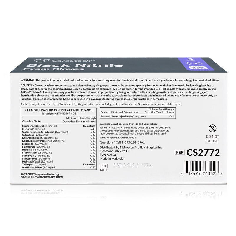 CareStock™ Exam Glove Small NonSterile Nitrile Standard Cuff Length Fully Textured Black Not Rated (1230892_CS) 2500/CS