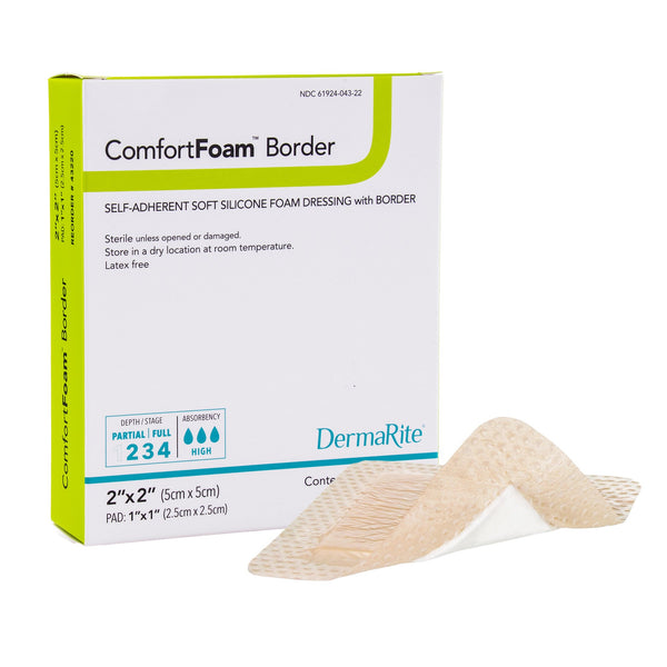 ComfortFoam™ Border Foam Dressing 2 X 2 Inch With Border Waterproof Backing Silicone Adhesive Square Sterile (946465_BX) 10/BX