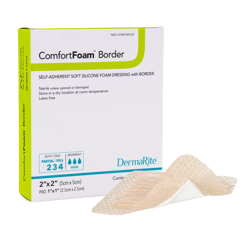 ComfortFoam™ Border Foam Dressing 2 X 2 Inch With Border Waterproof Backing Silicone Adhesive Square Sterile (946465_BX) 10/BX