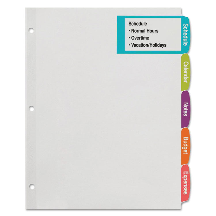 Avery® Big Tab Printable Large White Label Tab Dividers, 5-Tab, 11 x 8.5, White, 20 Sets (AVE14440)