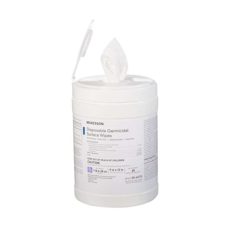 McKesson Surface Disinfectant Premoistened Manual Pull Wipe 65 Count Canister Alcohol Scent NonSterile (949454_CS) 12/CS