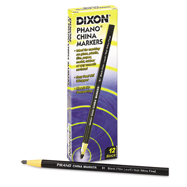 Dixon® China Marker, Black, Thin Lead, Dozen (DIX00081)