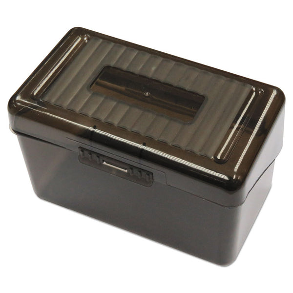 Universal® Plastic Index Card Boxes, Holds 300 3 x 5 Cards, 5.63 x 3.25 x 3.75, Translucent Black (UNV47286)