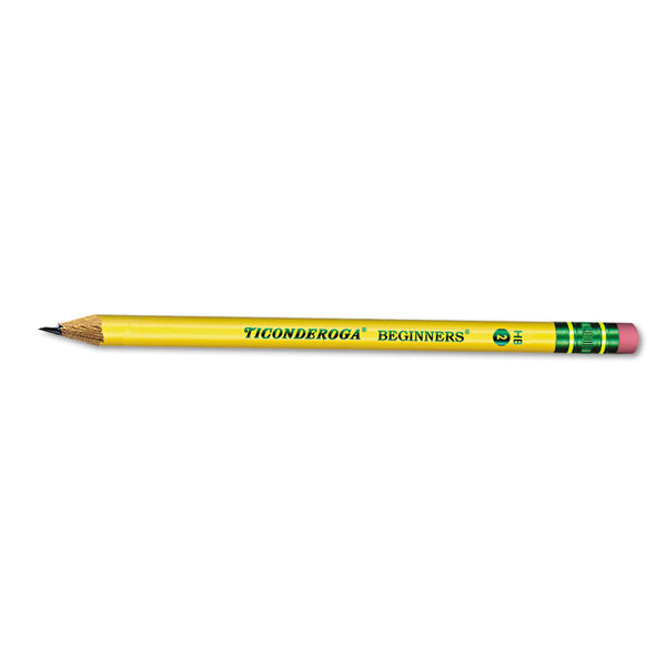 Dixon® Ticonderoga Beginners Woodcase Pencil with Eraser and Microban Protection, HB (#2), Black Lead, Yellow Barrel, Dozen (DIX13308)