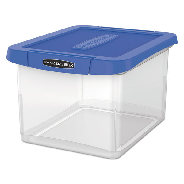 Bankers Box® Heavy Duty Plastic File Storage, Letter/Legal Files, 14" x 17.38" x 10.5", Clear/Blue (FEL0086201) Each