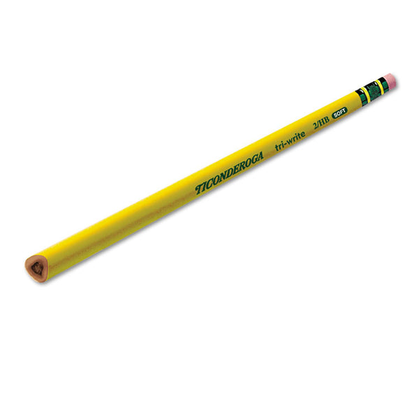 Ticonderoga® Tri-Write Triangular Pencil, HB (#2), Black Lead, Yellow Barrel, Dozen (DIX13856)