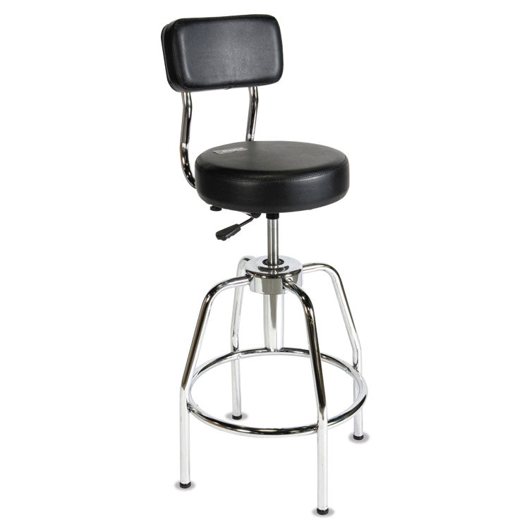 ShopSol™ Heavy-Duty Shop Stool, Supports Up to 300 lb, 29" to 34" Seat Height, Black Seat/Back, Chrome Base (SSX3010002) Each