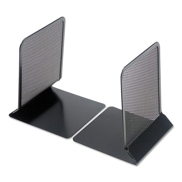 Universal® Metal Mesh Bookends, Nonskid, 5.38 x 5.38 x 6.75, Black, 1 Pair (UNV20025)