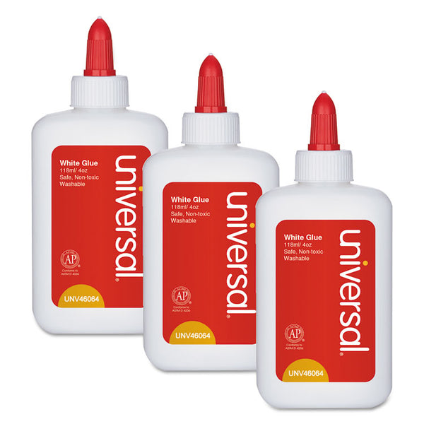 Universal® Washable White Glue, 4 oz, Dries Clear, 3/Pack (UNV46064)