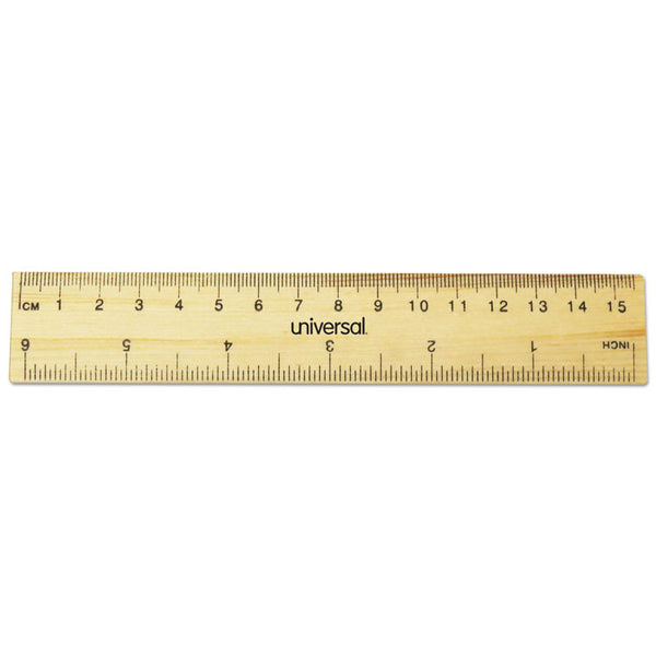 Universal® Flat Wood Ruler, Standard/Metric, 6" Long (UNV59024)