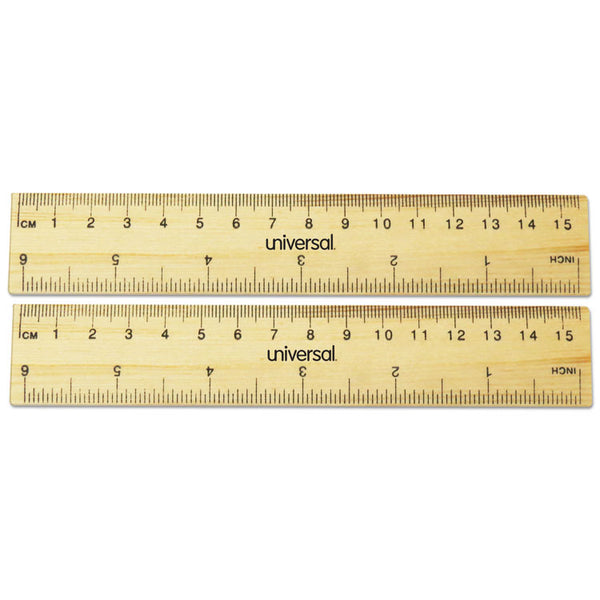 Universal® Flat Wood Ruler, Standard/Metric, 6" Long (UNV59024)