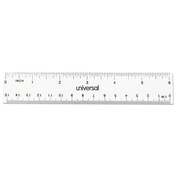 Universal® Clear Plastic Ruler, Standard/Metric, 6" Long, Clear, 2/Pack (UNV59025)