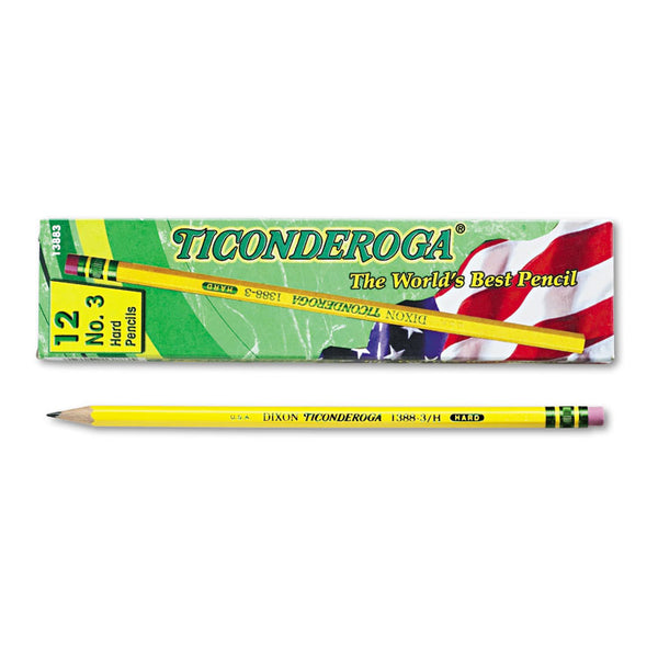 Ticonderoga® Pencils, H (#3), Black Lead, Yellow Barrel, Dozen (DIX13883)