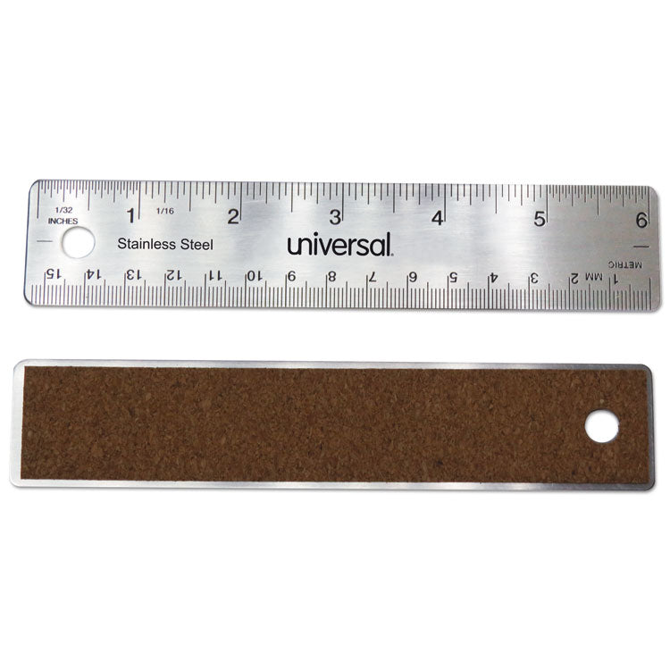 Universal® Stainless Steel Ruler, Standard/Metric, 6" Long (UNV59026)