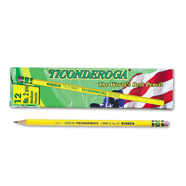 Ticonderoga® Pencils, F (#2.5), Black Lead, Yellow Barrel, Dozen (DIX13885)