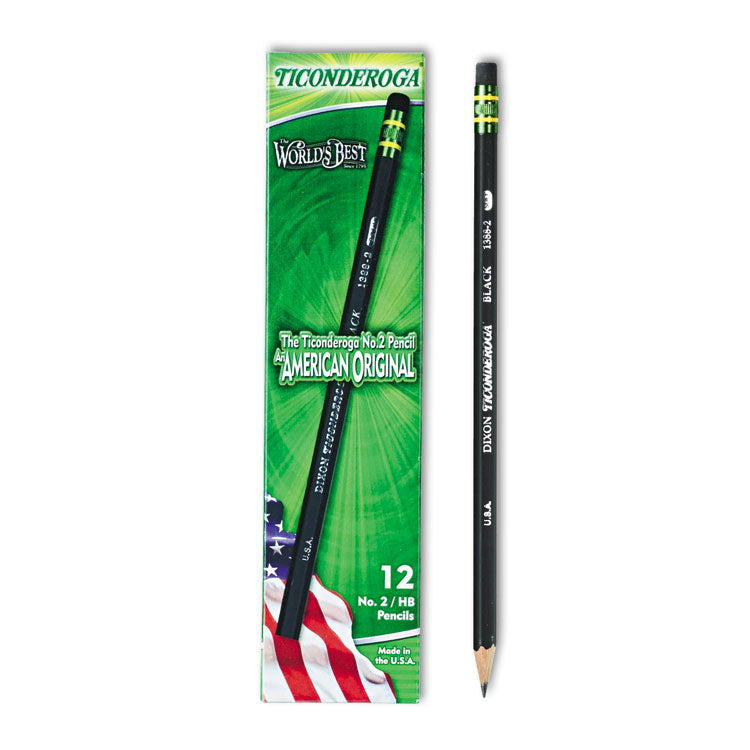 Ticonderoga® Pencils, HB (#2), Black Lead, Black Barrel, Dozen (DIX13953)