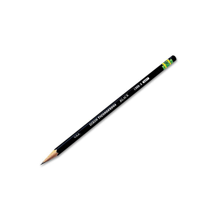 Ticonderoga® Pencils, HB (#2), Black Lead, Black Barrel, Dozen (DIX13953)