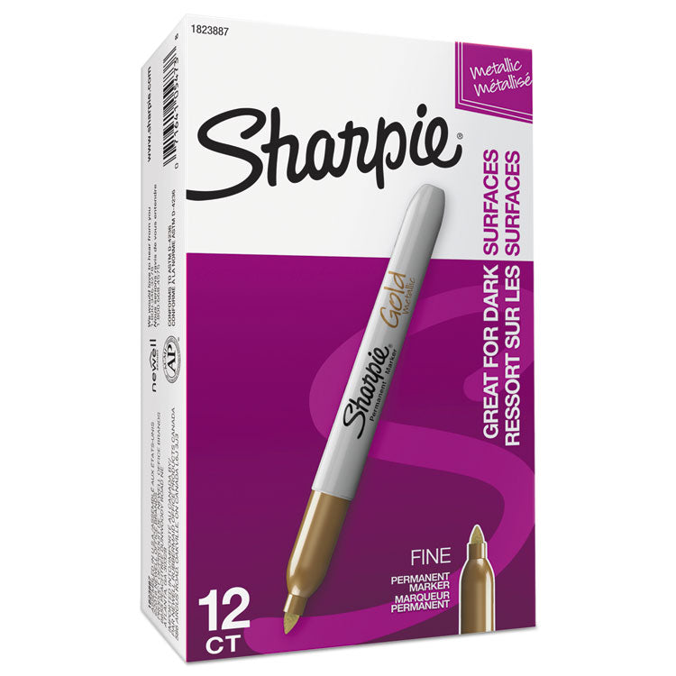 Sharpie® Metallic Fine Point Permanent Markers, Fine Bullet Tip, Gold, Dozen (SAN1823887) 1 Dozen